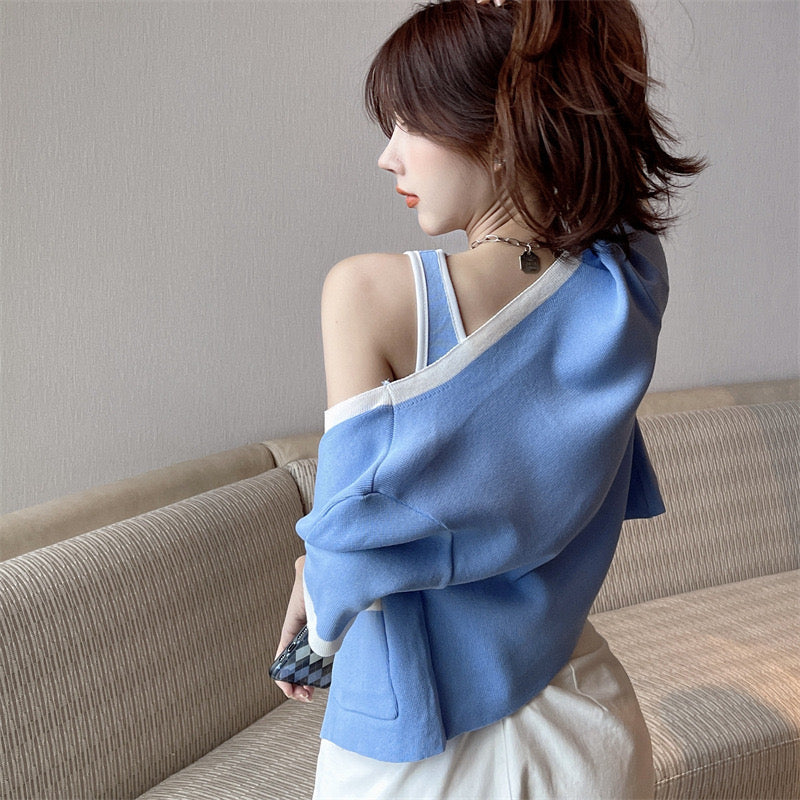 Tank Top & Short Sleeve Blazer 2 in 1 Knitted Set