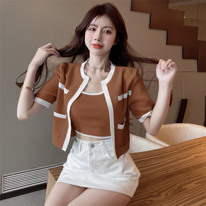 Tank Top & Short Sleeve Blazer 2 in 1 Knitted Set