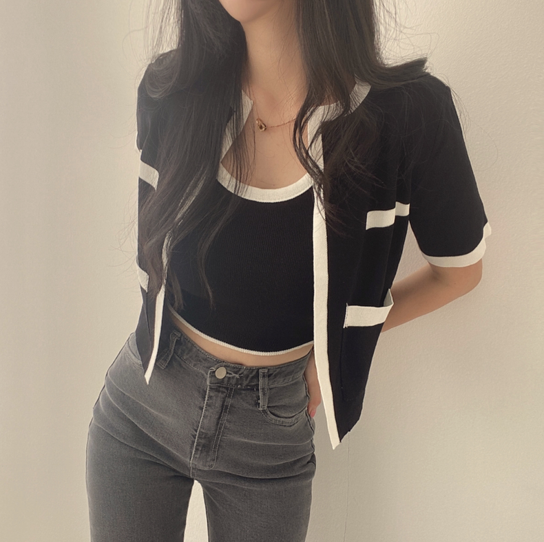 Tank Top & Short Sleeve Blazer 2 in 1 Knitted Set