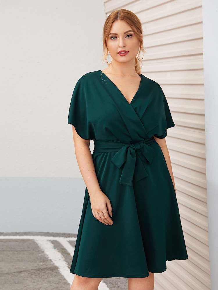 Tie Waist Surplice Plus Size Dress