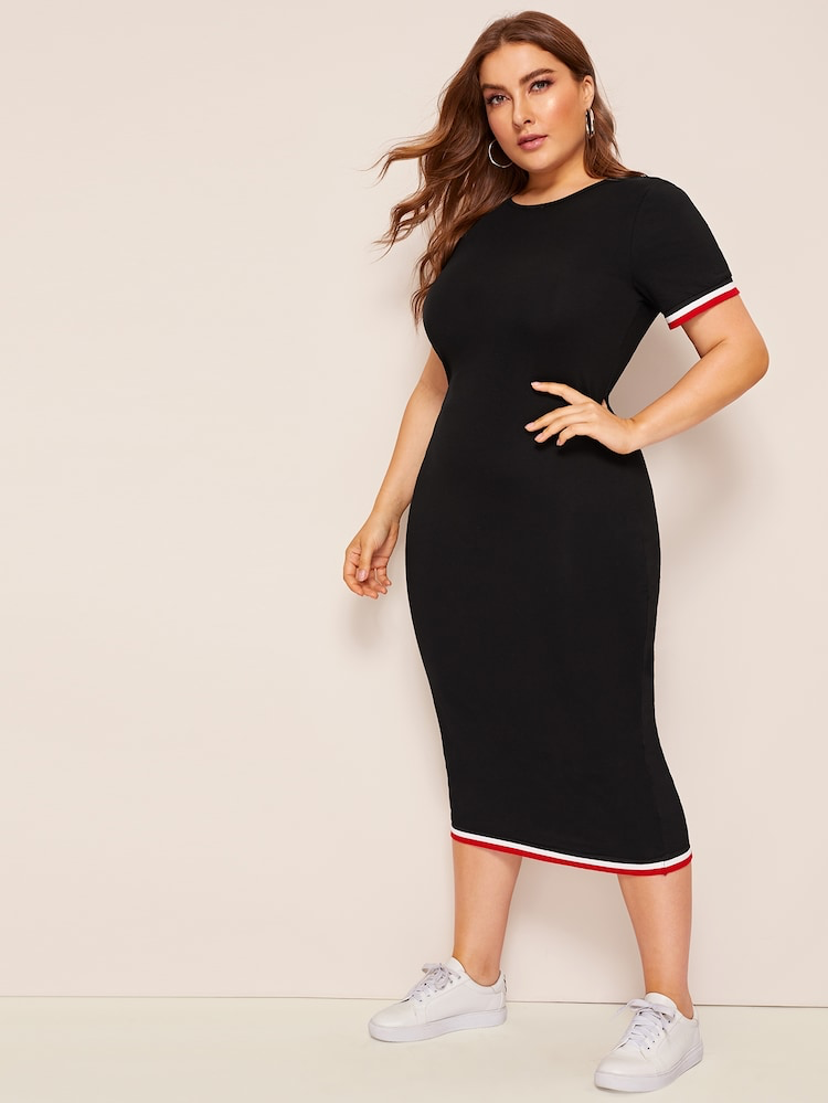 Color Striped Heathered Plus Size Bodycon Dress