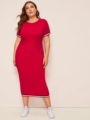 Color Striped Heathered Plus Size Bodycon Dress