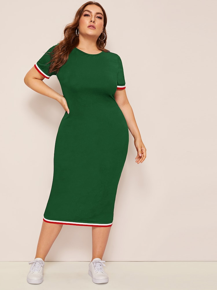 Color Striped Heathered Plus Size Bodycon Dress