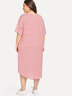Striped Pocketed Plus Size Dress
