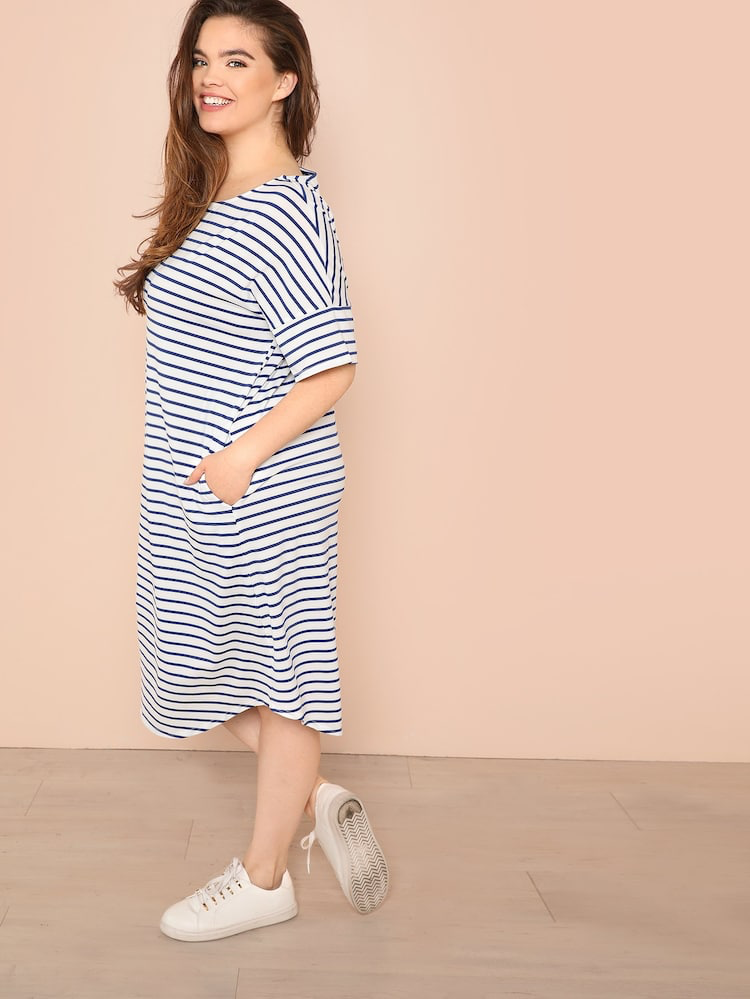 Striped Pocketed Plus Size Dress