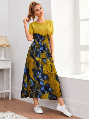 False 2 in 1 Combined Printed Solid Dress