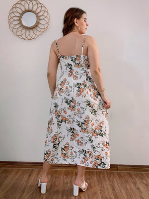 Elegant Floral Split Plus Size Cami Dress