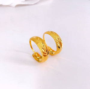 24K Bangkok Gold Engraved Floral Hoop Stud Earrings