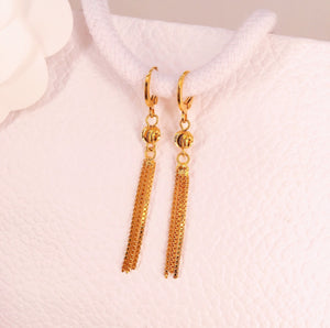 Genuine 100% 24K Bangkok Gold Floral Tassel Drop Earrings