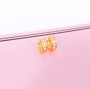 White Stone 18K Gold Plated Hoop Stud Earrings