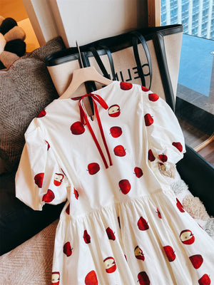 Cute Apple Pattern Button Down Front Dress