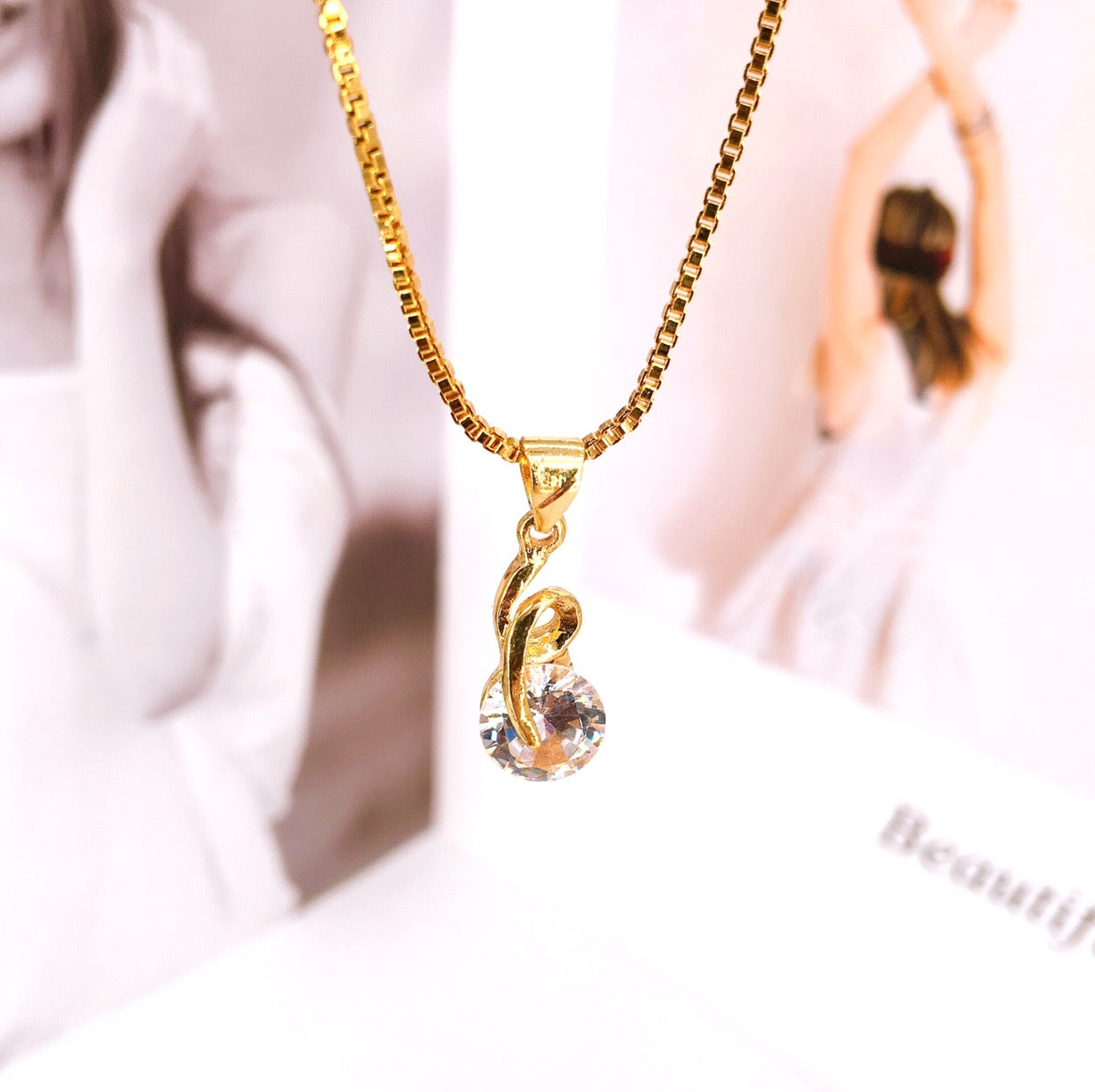 24K Bangkok Gold Plated Manmade Diamond Pendant Necklace