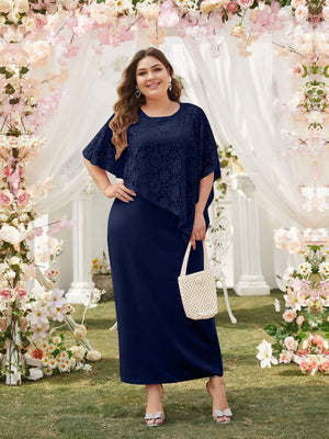 Embroidered Lace Upper Plus Size Elegant Dress