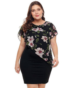 Floral Combined Plus Size Dress